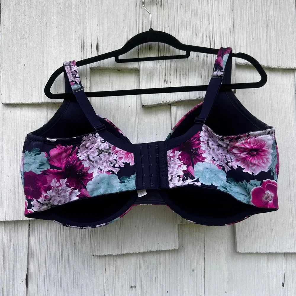 Lane Bryant Cacique Floral Lightly Lined Full Coverage‎ Bra 42H Navy Underwire